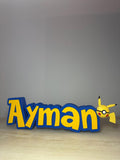 Personalised Pokémon Inspired Name Sign with Pikachu Pokeball